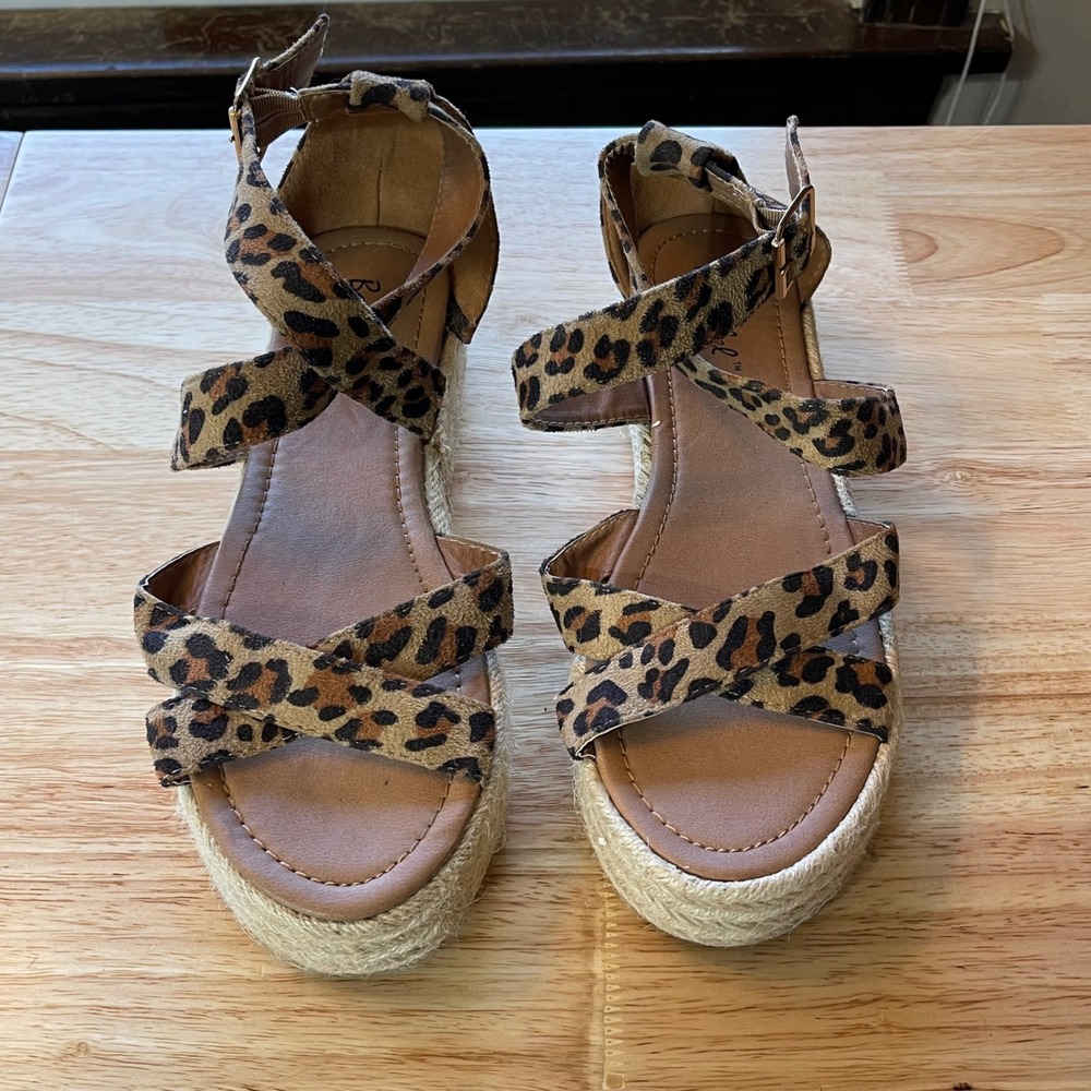 Bonnibel Womens Leopard Print Espadrille Flatform Sandals Size 10 Brown Multi